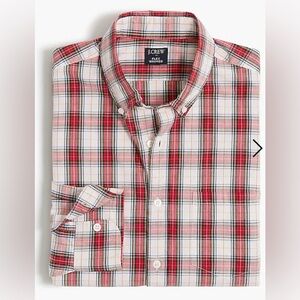 NWT J.Crew Tartan Slim Untucked-Fit Flex Casual Shirt - Ivory Festival Red BB708